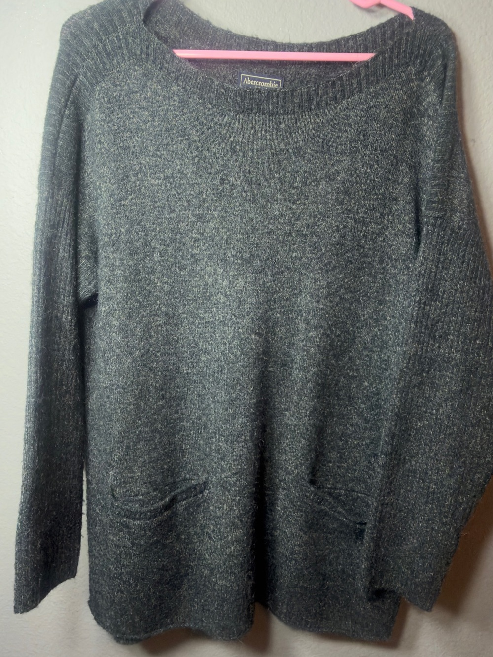Abercrombie & Fitch Dark Charcoal Crewneck Sweater with Front Pockets
